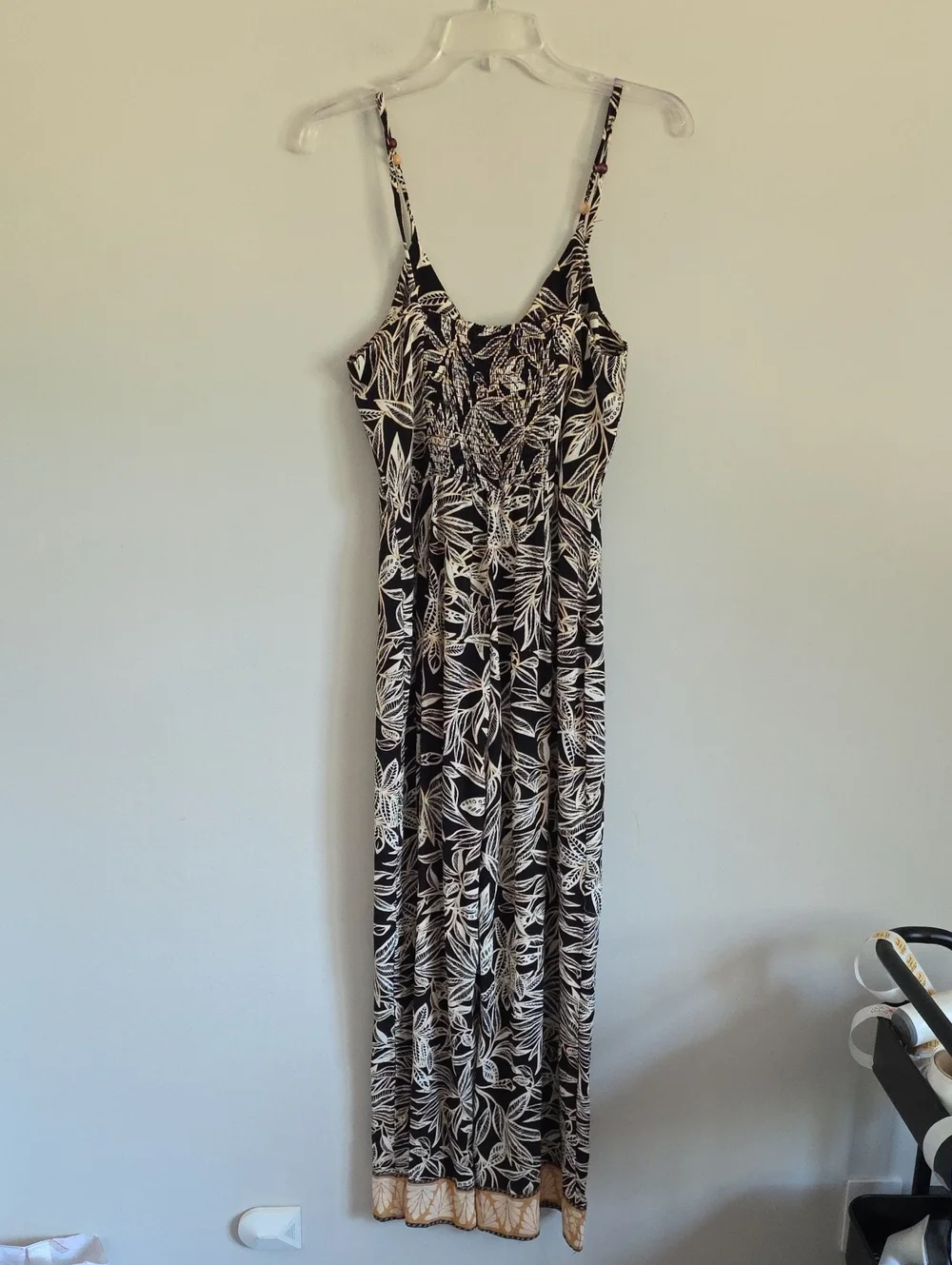 ZARA | linen printed jumpsuit brown Cream tropical leaf Sz M